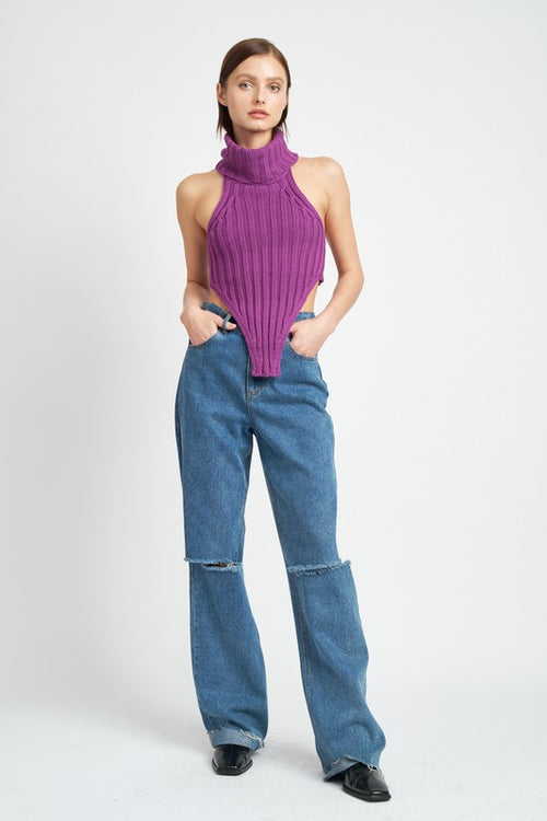 Knit Open Back Turtleneck