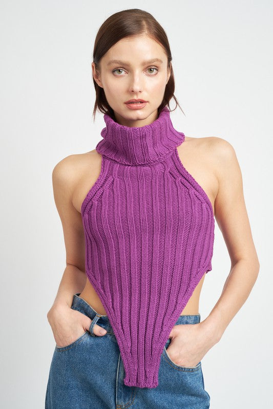 Knit Open Back Turtleneck