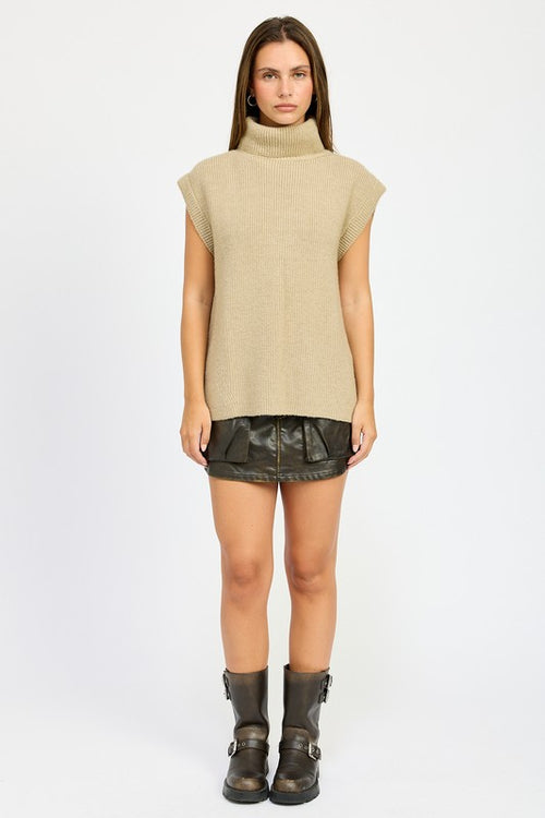 Split Back Turtle-Neck Sweater Top