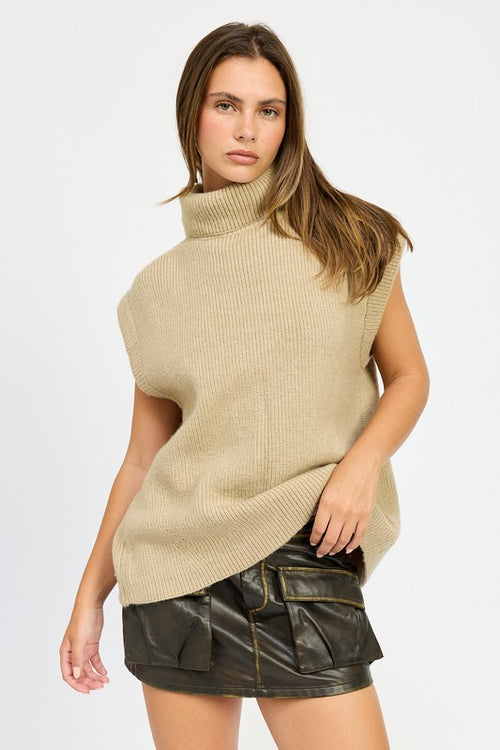 Split Back Turtle-Neck Sweater Top