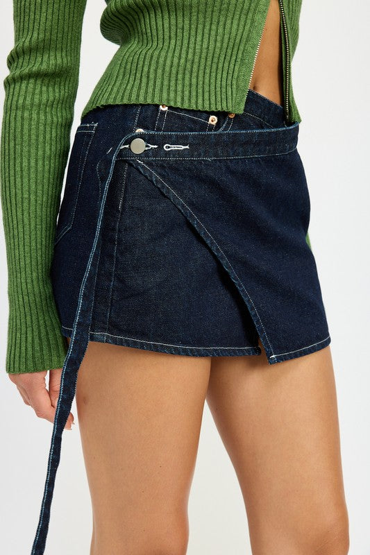 Wrapped Denim Mini Skirt