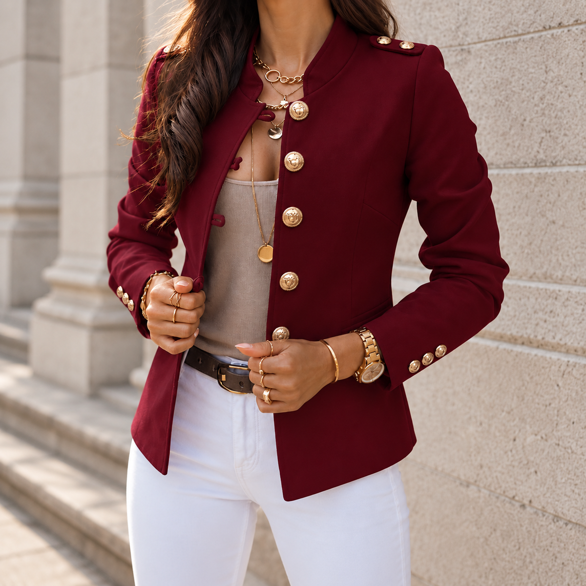 Wearbella – Gold Button Tailored Military Blazer