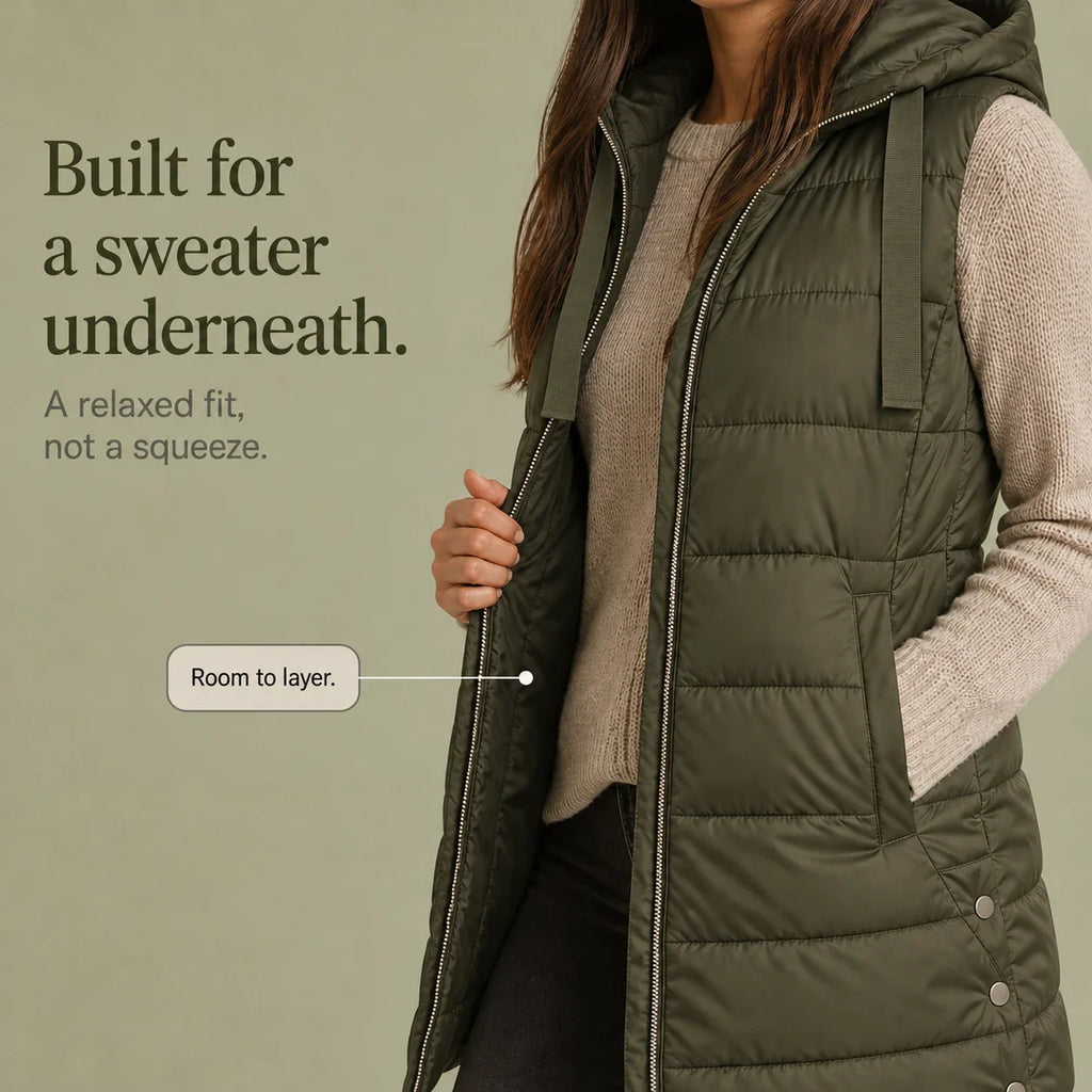 Longbella – Hooded Longline Quilted Puffer Vest