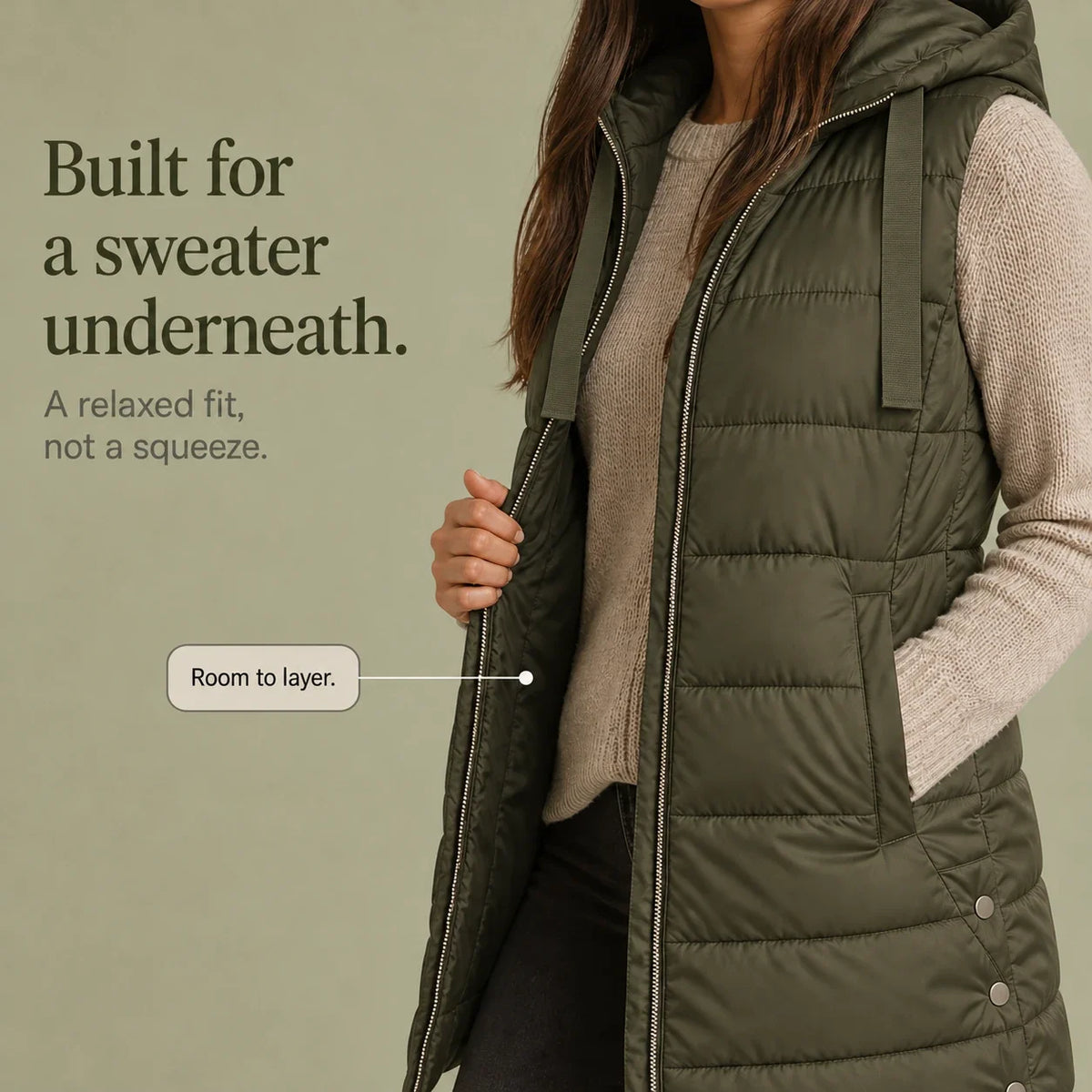 Longbella – Hooded Longline Quilted Puffer Vest