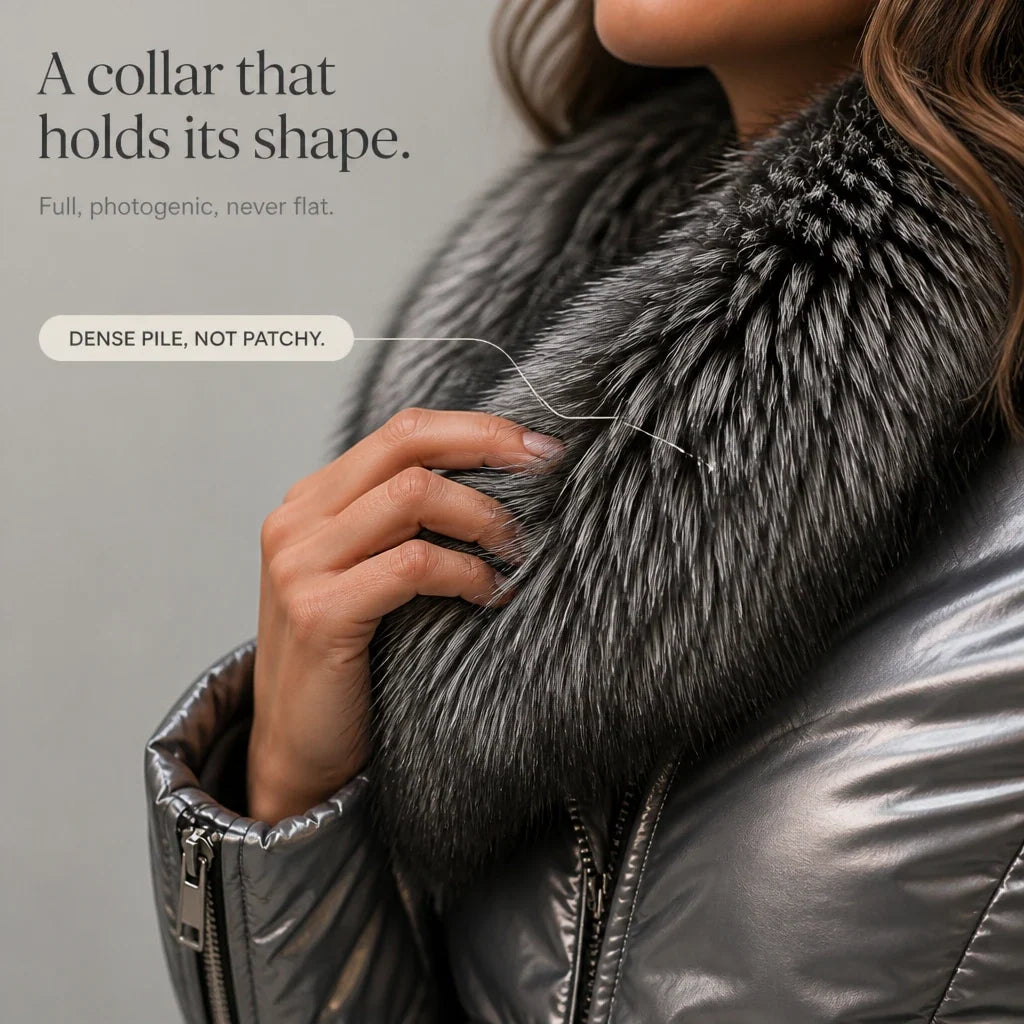 Veluna – Metallic Faux-Fur Collar Belted Puffer Jacket