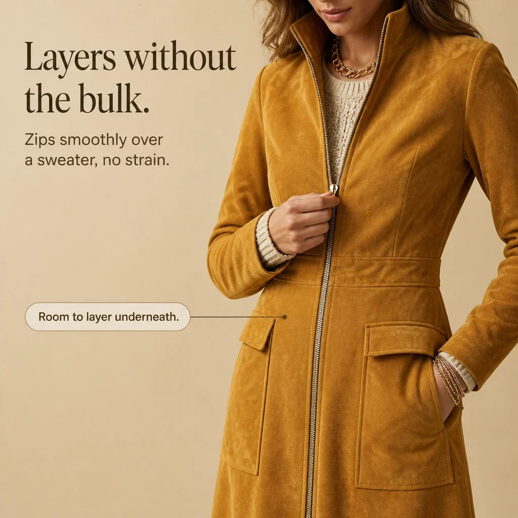 Mustard Muse – Longline Zip-Up Coat