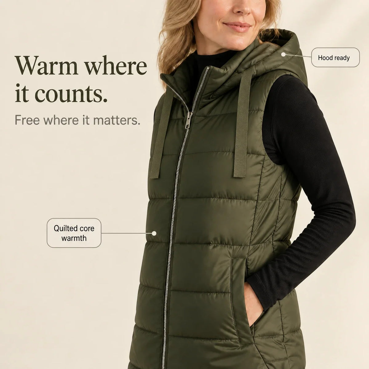 Longbella – Hooded Longline Quilted Puffer Vest