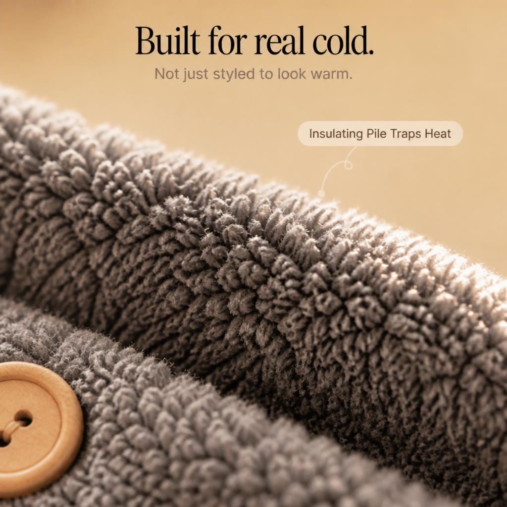 Veluna – Asymmetrical Button-Front Hooded Fleece Coat
