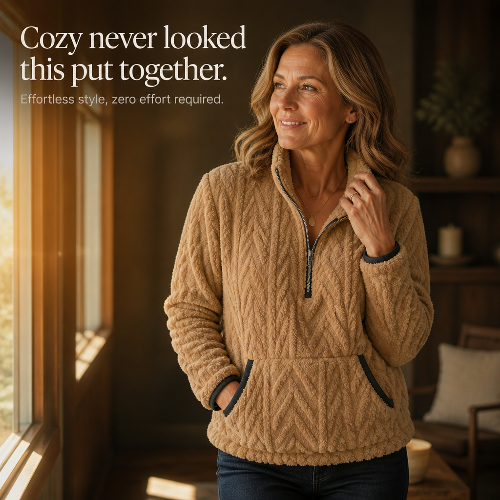 Plushly – Fuzzy Half-Zip Kangaroo Pocket Pullover