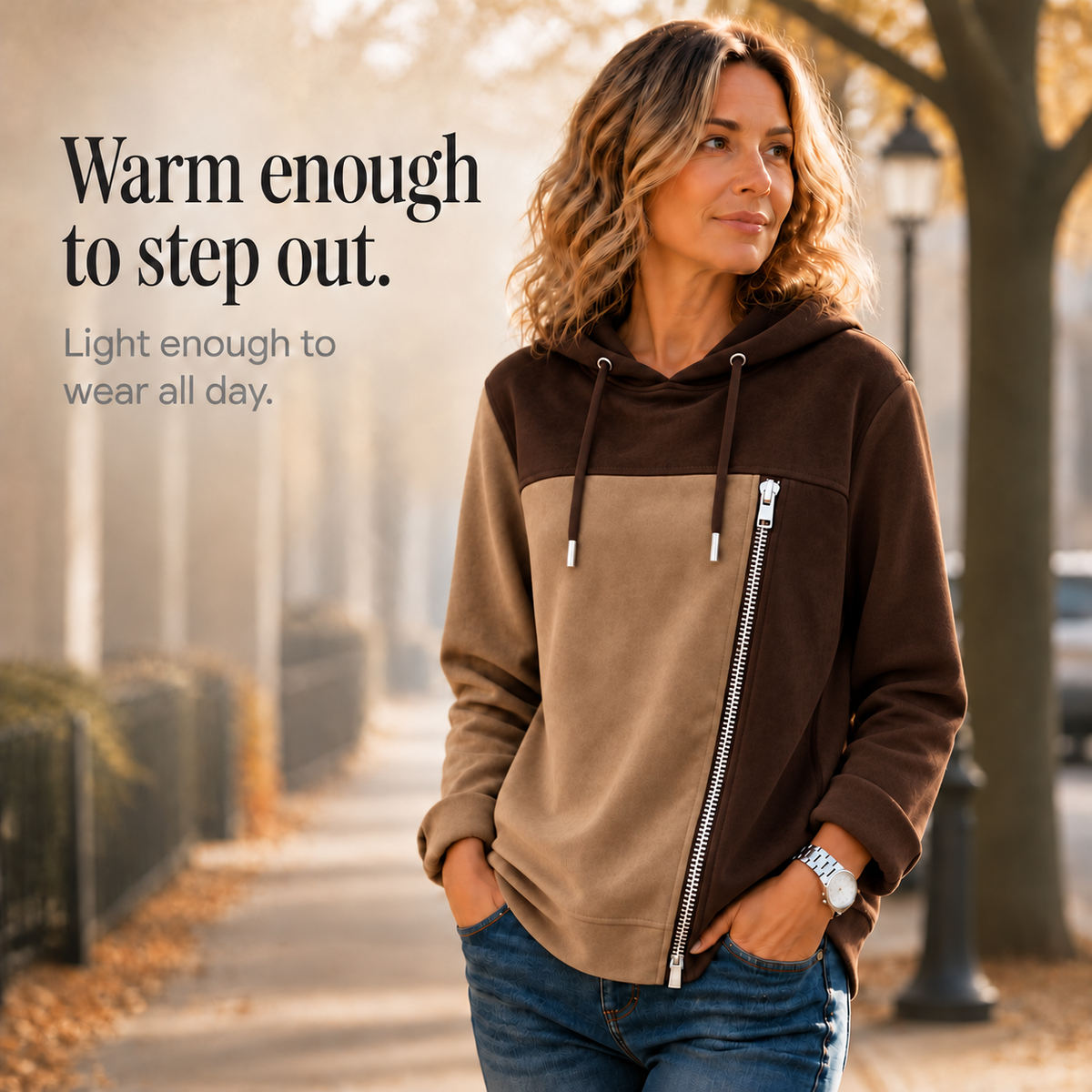 Contrast & Go – Colorblock Asymmetric-Zip Hoodie