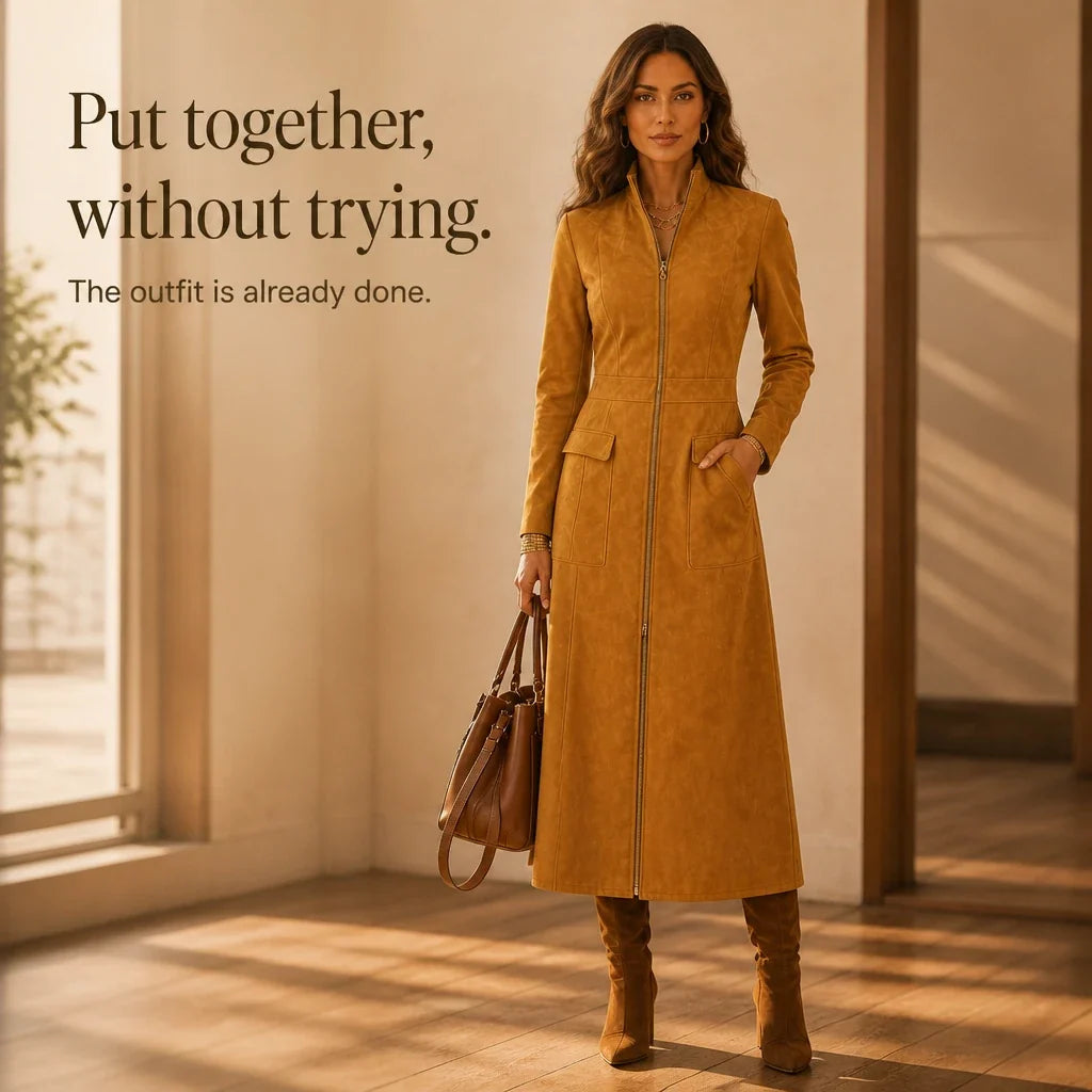 Mustard Muse – Longline Zip-Up Coat