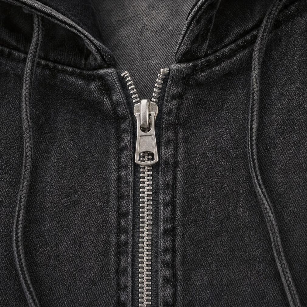 Denim Muse – Oversized Washed Denim Zip-Up Hoodie Jacket