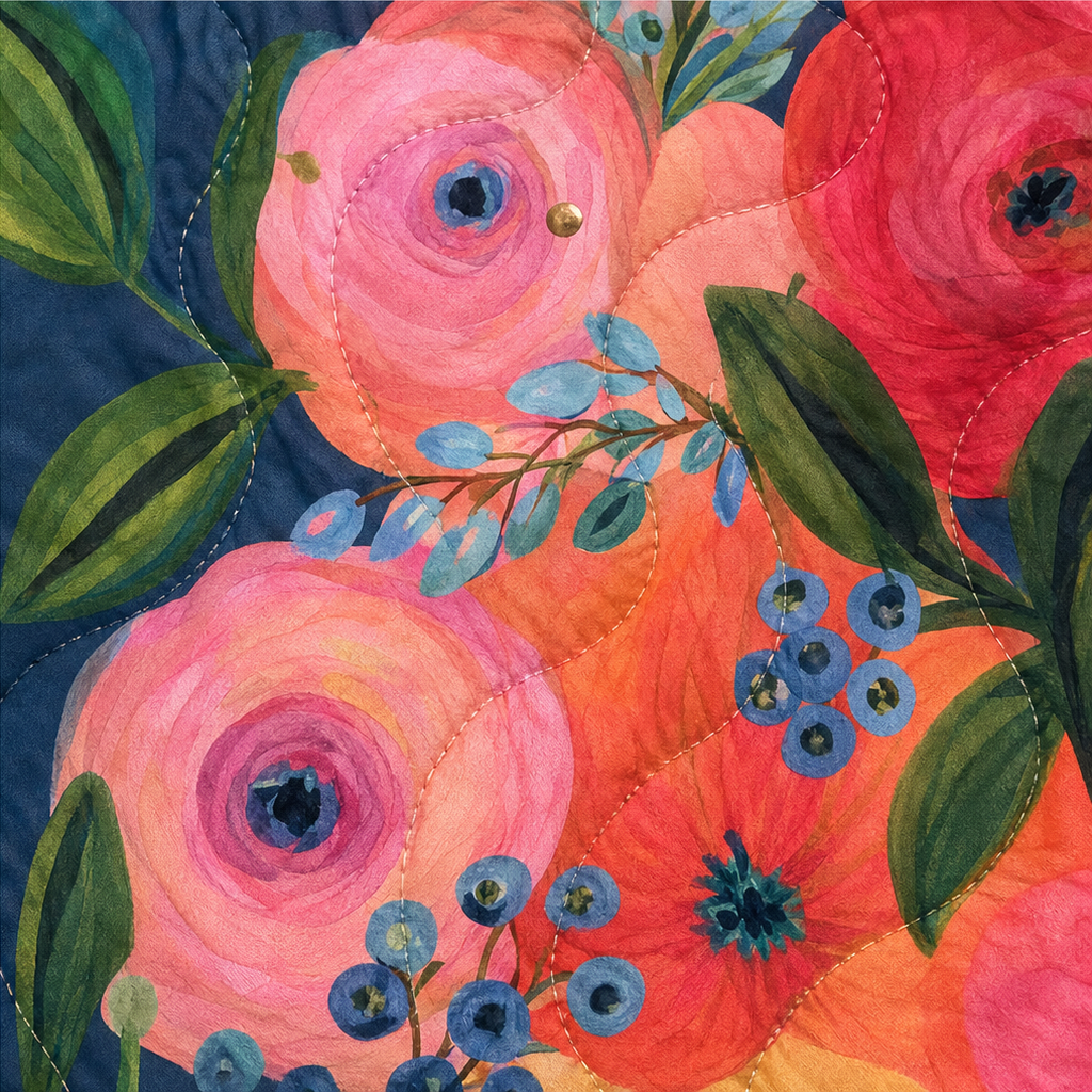 Garden Muse – Painterly Floral Quilted Longline Jacket