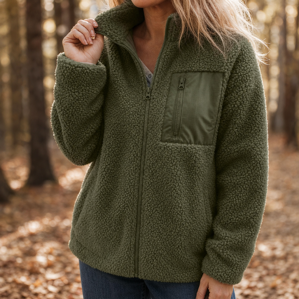 Veluna – Fleece-Look Zip-Up Winter Jacket