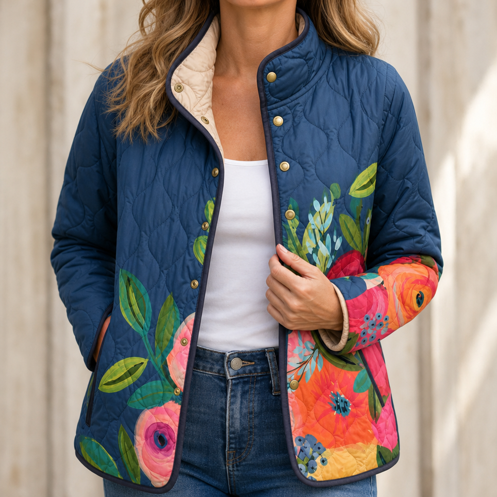Garden Muse – Painterly Floral Quilted Longline Jacket