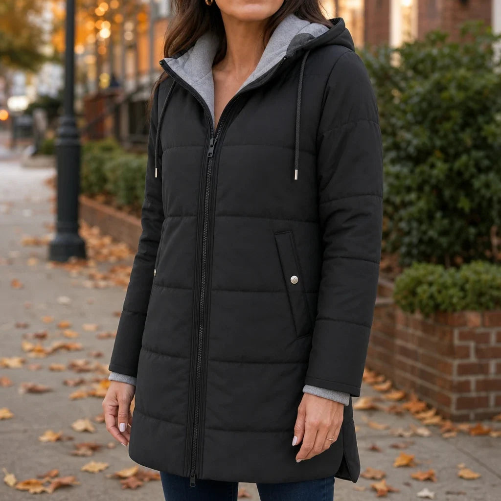 Vellora – Long Quilted Hooded Winter Coat