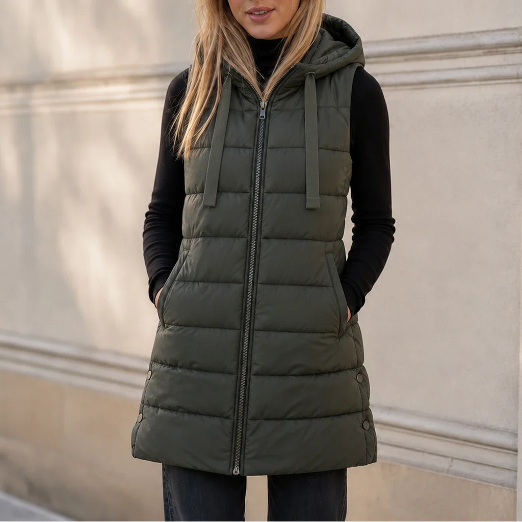 Longbella – Hooded Longline Quilted Puffer Vest