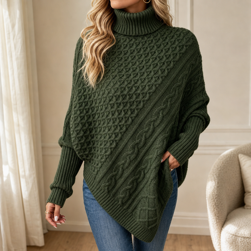 Cable & Cove – Cable-Knit Turtleneck Poncho Sweater