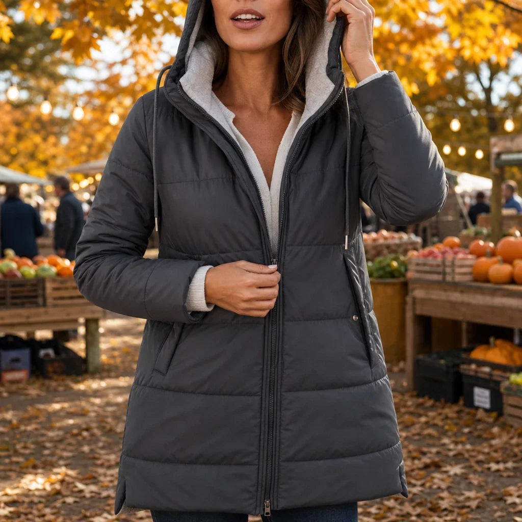 Veluna – Hooded Quilted Longline Coat