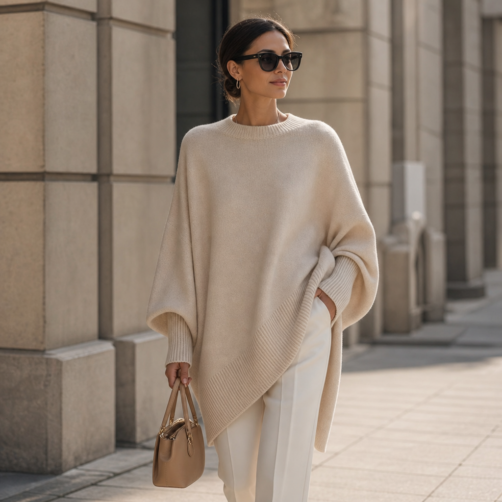 Livia – Oversized Wide-Sleeve Knit Poncho Sweater