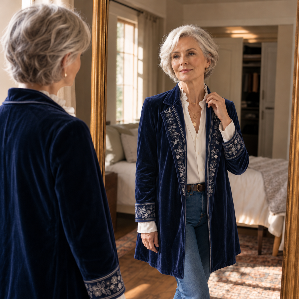 Anastasia – Velvet-Look Longline Blazer