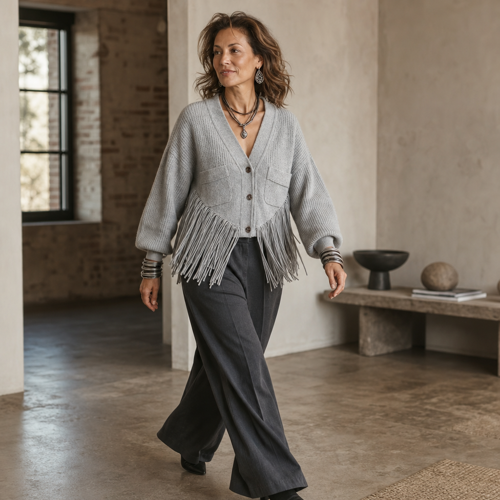 Overa – Long Fringe Open-Front Cardigan