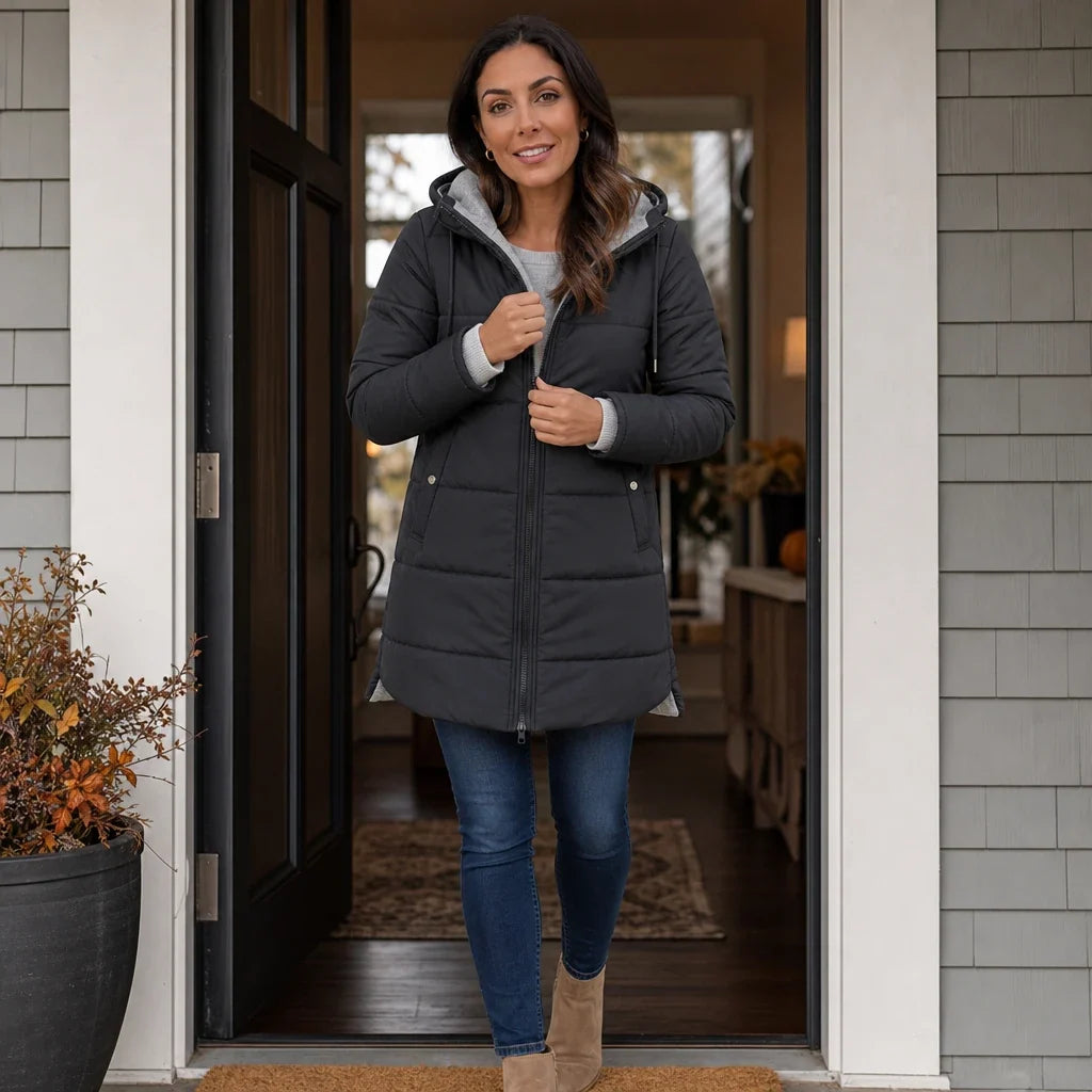 Vellora – Long Quilted Hooded Winter Coat