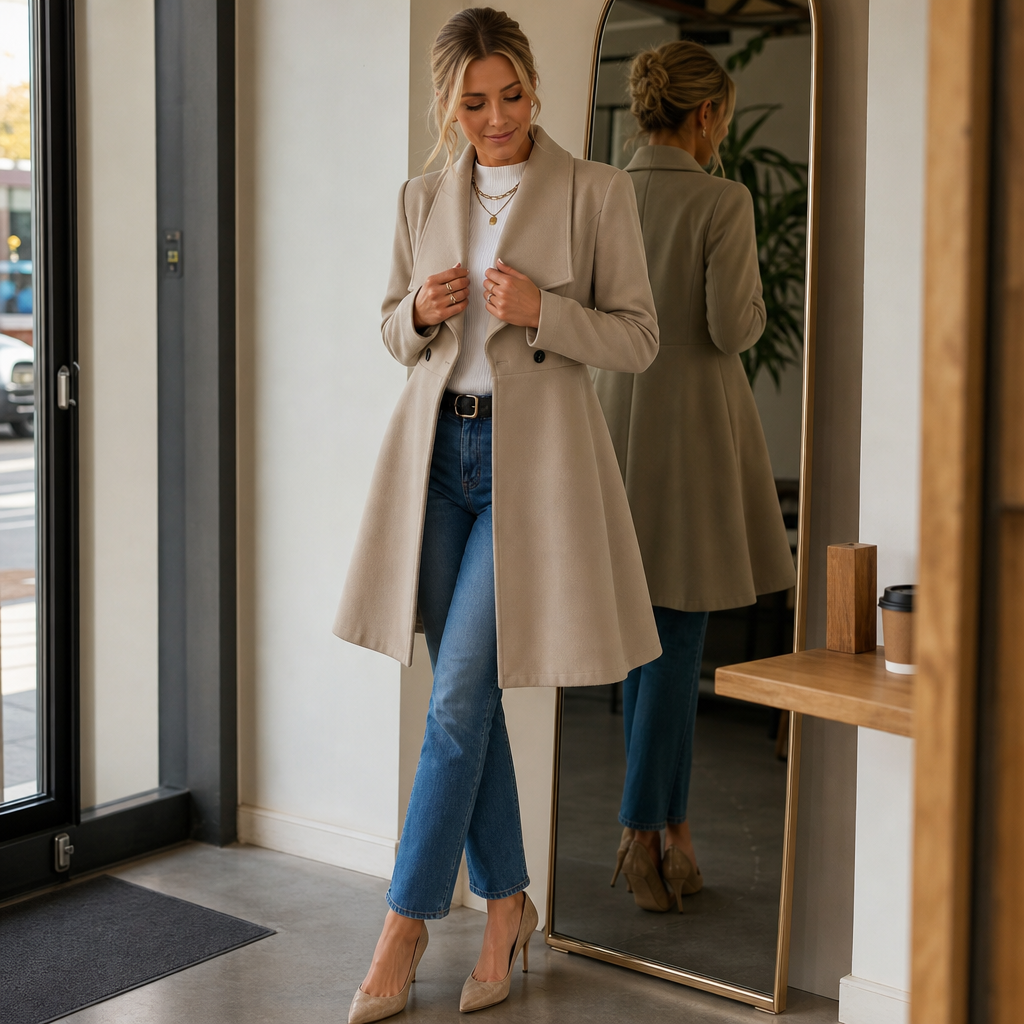 Elowen – Double-Breasted A-Line Tailored Overcoat