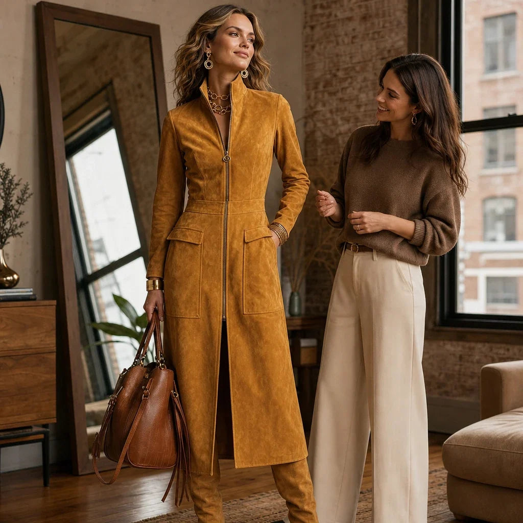 Mustard Muse – Longline Zip-Up Coat
