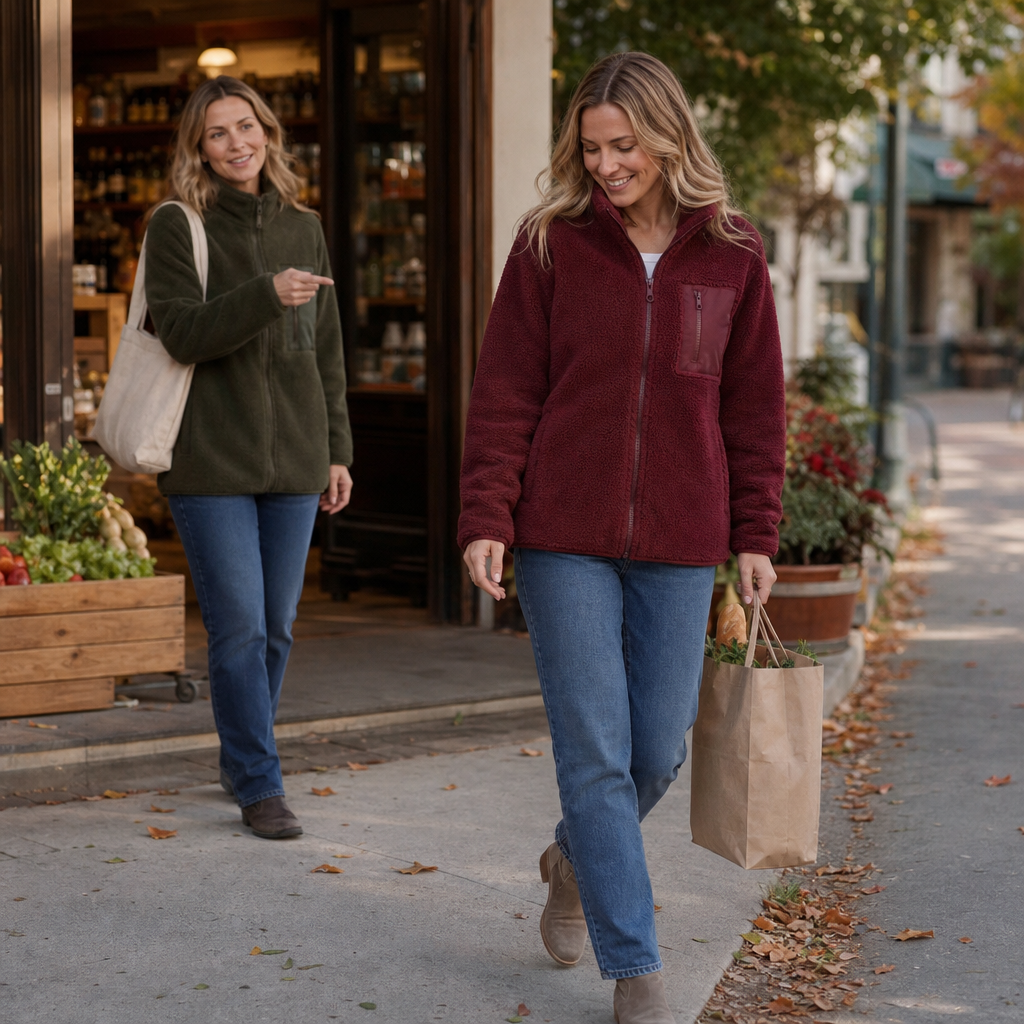 Veluna – Fleece-Look Zip-Up Winter Jacket