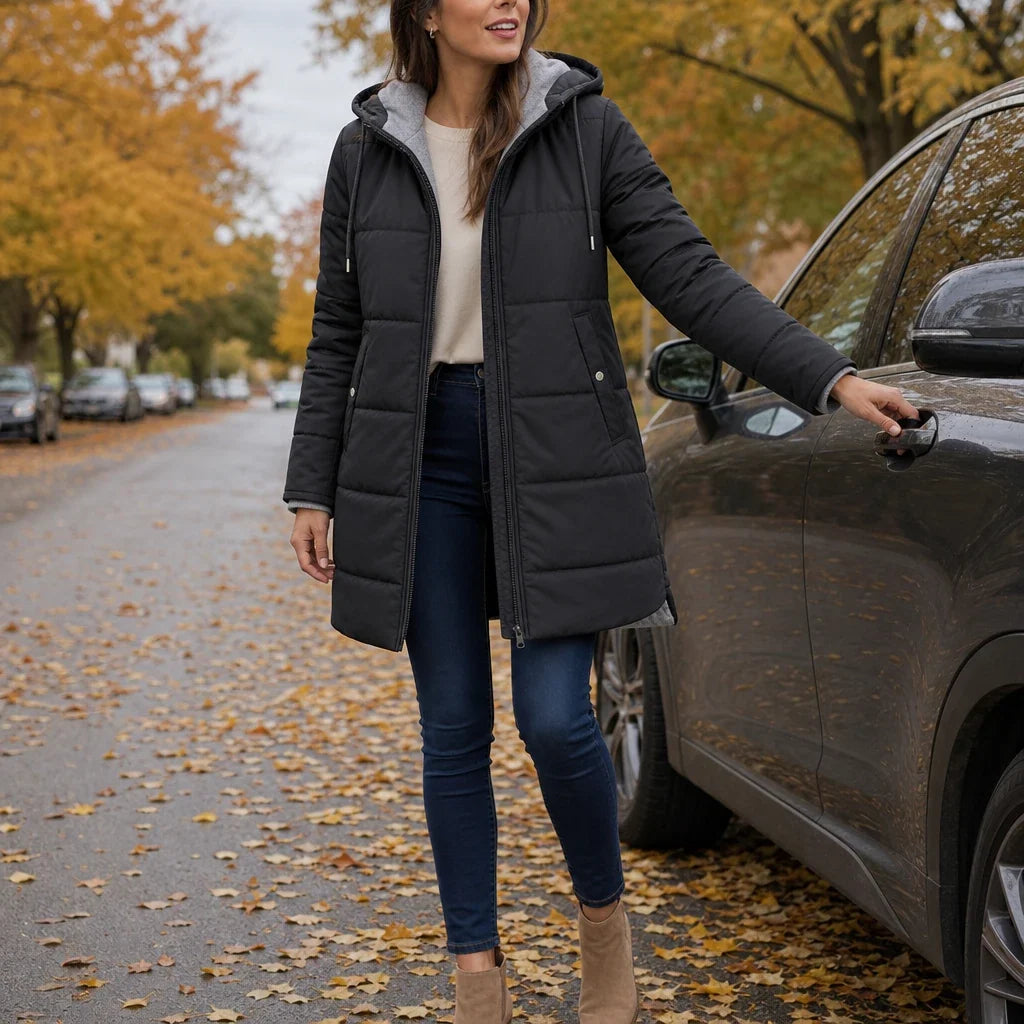 Vellora – Long Quilted Hooded Winter Coat