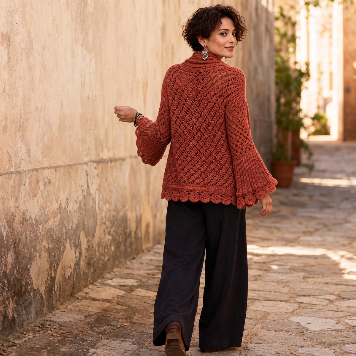 Mayfield – Crochet Scalloped Hem Wrap Cardigan
