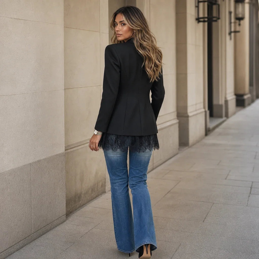 Lacewell – Fitted Eyelash-Lace Hem Blazer