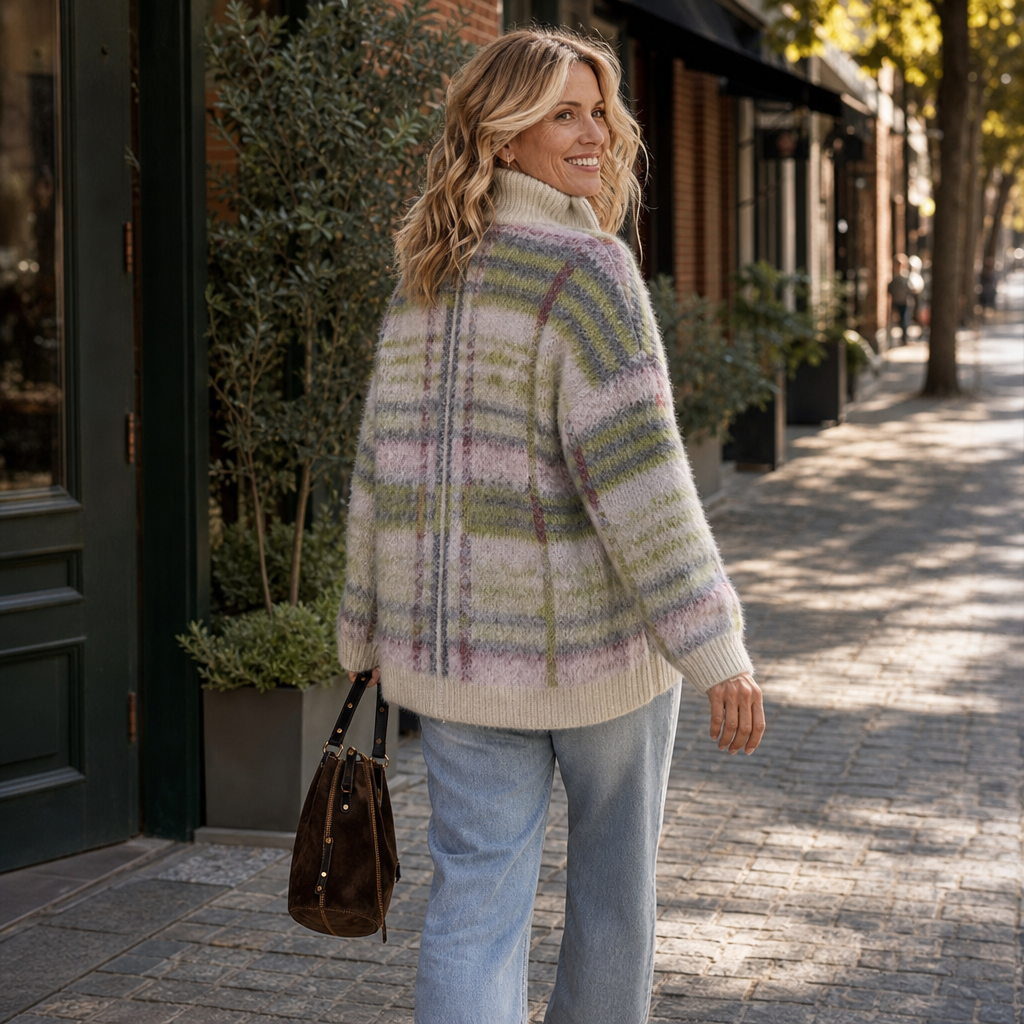 Checkermere – Plush Plaid Zip-Up High-Collar Cardigan
