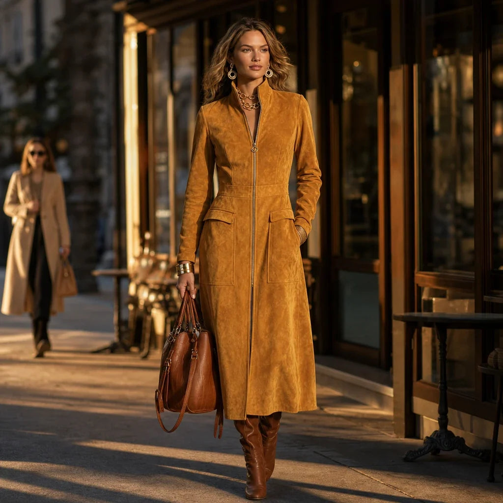 Mustard Muse – Longline Zip-Up Coat
