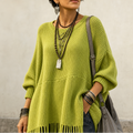 Limehaven – Textured Fringe Batwing Knit Poncho