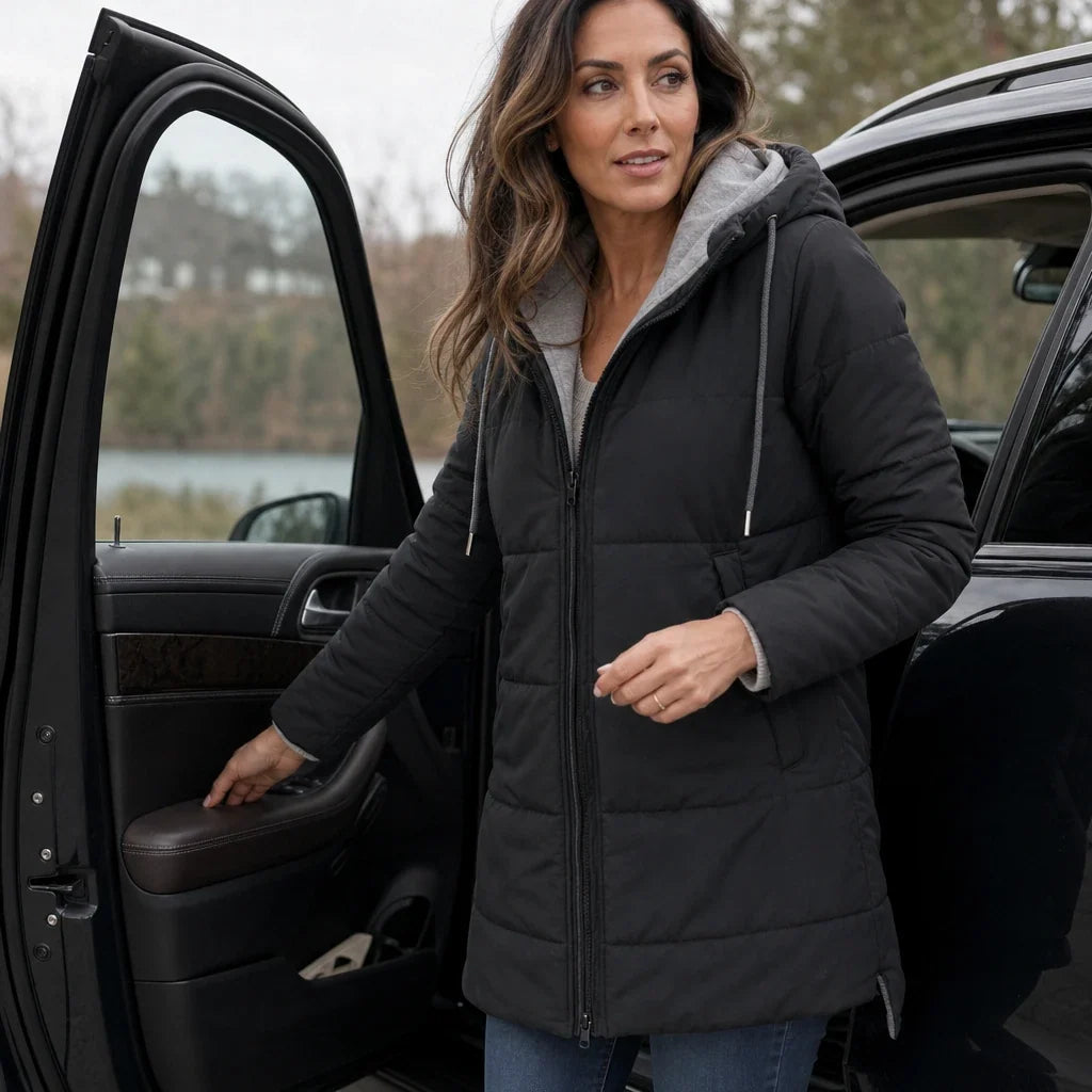 Veluna – Hooded Quilted Longline Coat
