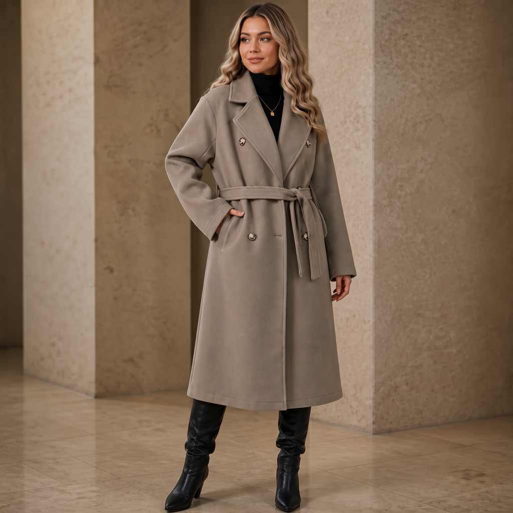 Belted Belle – Double-Breasted Belted Long Coat