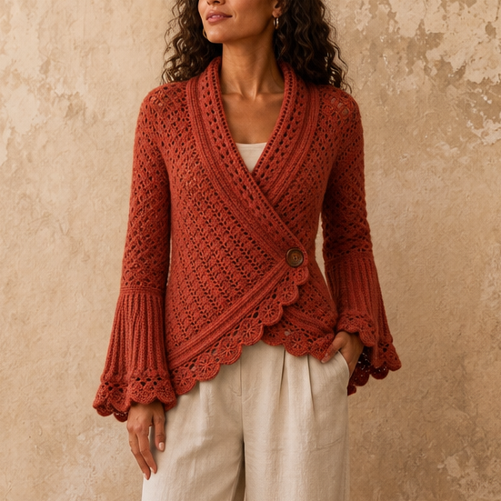 Mayfield – Crochet Scalloped Hem Wrap Cardigan