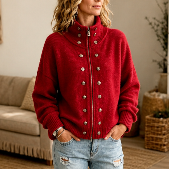 Mayfield – High-Collar Zip-Front Chunky Knit Cardigan Jacket
