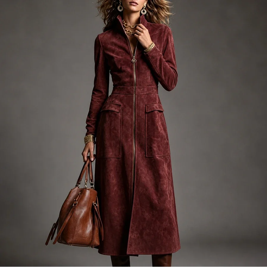 Mustard Muse – Longline Zip-Up Coat