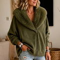 Olivelle – Olive Velvet Faux-Fur Collar Zip-Up Jacket