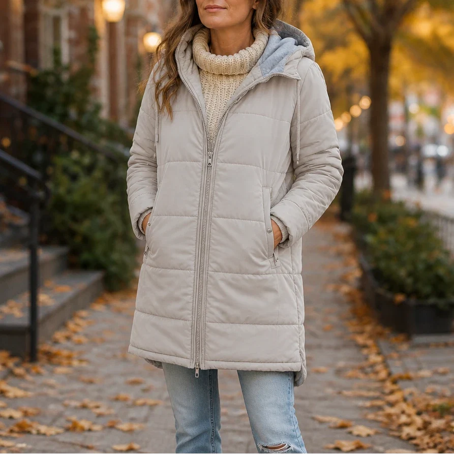 Veluna – Hooded Quilted Longline Coat