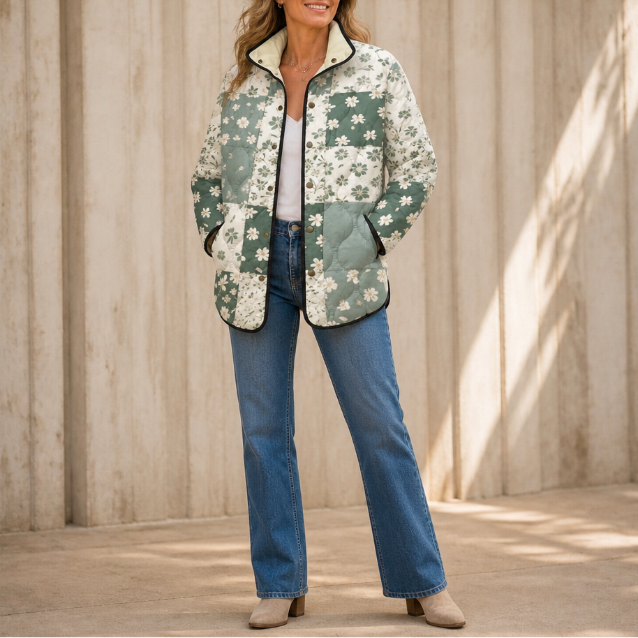 Garden Muse – Painterly Floral Quilted Longline Jacket