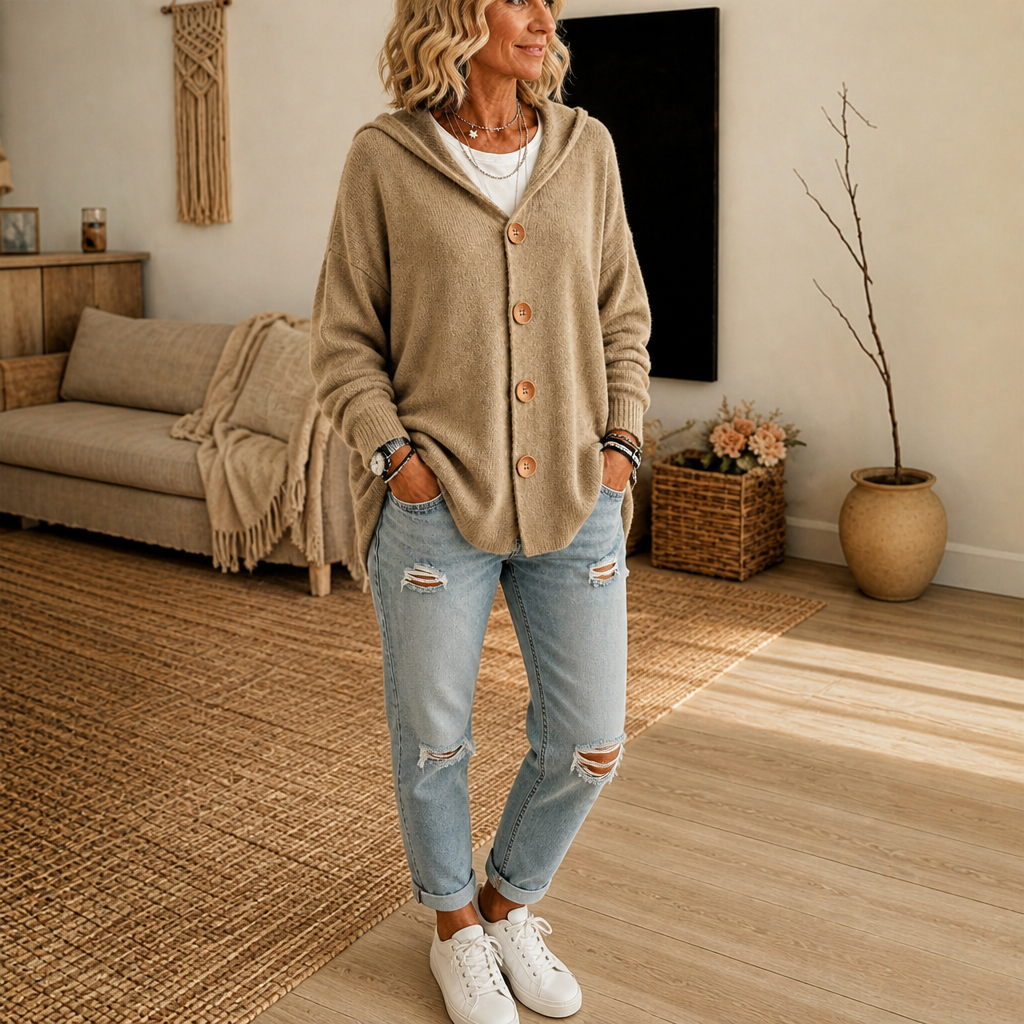 Hoodwell – Hooded Button-Front Knit Cardigan