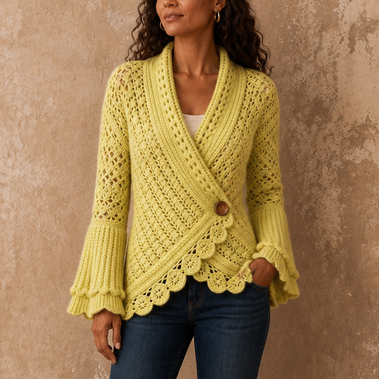 Mayfield – Crochet Scalloped Hem Wrap Cardigan