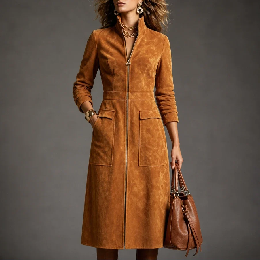 Mustard Muse – Longline Zip-Up Coat