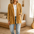 Velvetelle – Textured Velvet Shawl-Collar Open-Front Cardigan