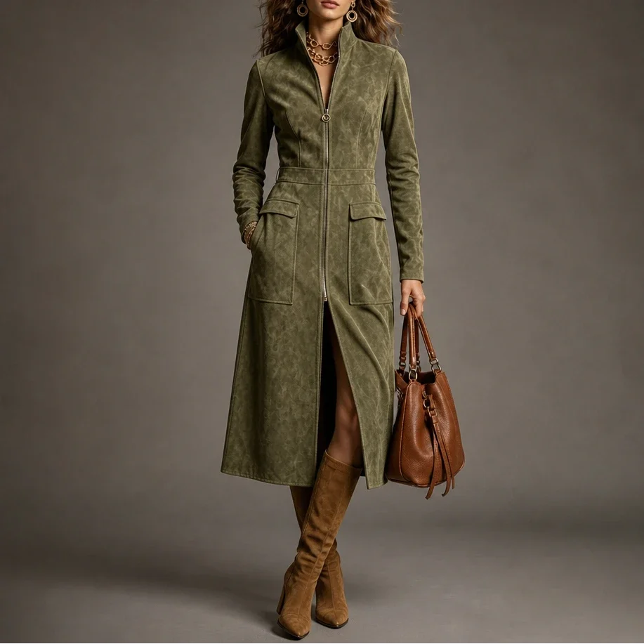 Mustard Muse – Longline Zip-Up Coat