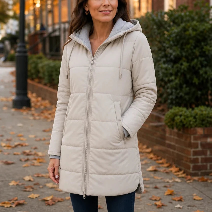 Vellora – Long Quilted Hooded Winter Coat